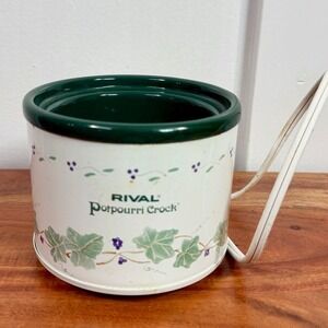Rival Potpourri Crock Model 3206 Electric Simmer Pot White Green Ivy Vine VTG